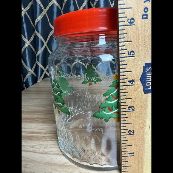Vintage KIG Glass Canister  Jar With Lid Christmas Trees Made In Indonesia - Picture 6 of 6